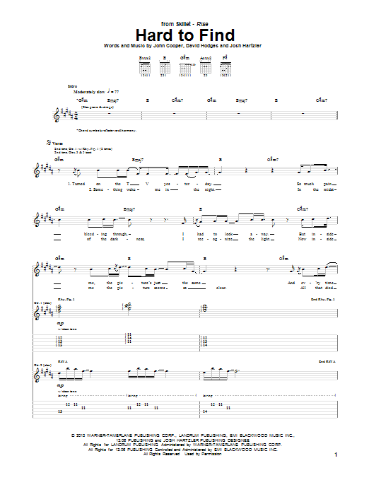 Download Skillet Hard To Find Sheet Music