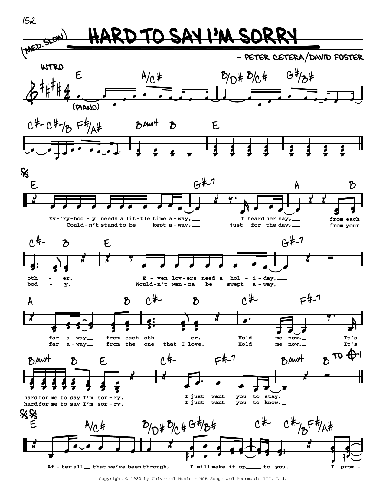 Download Chicago Hard To Say I'm Sorry Sheet Music