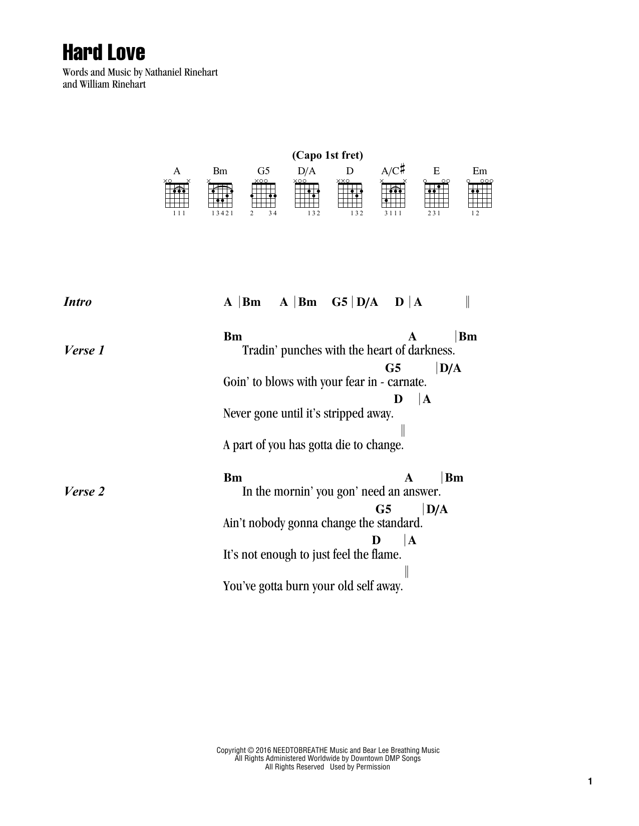 NEEDTOBREATHE Hard Love sheet music notes printable PDF score