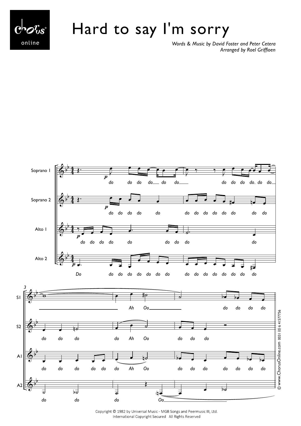 Chicago Hard to Say I'm Sorry (arr. Roel Griffioen) sheet music notes printable PDF score