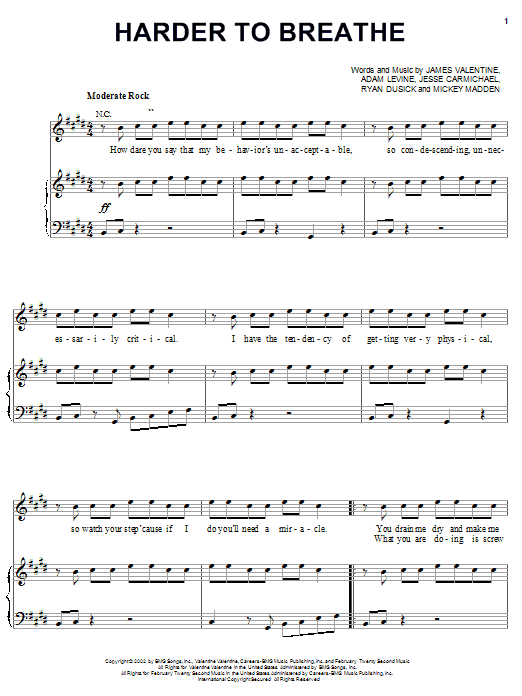 Maroon 5 Harder To Breathe sheet music notes printable PDF score