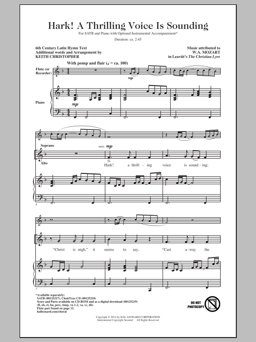 Download Keith Christopher Hark! A Thrilling Voice Is Sounding Sheet Music