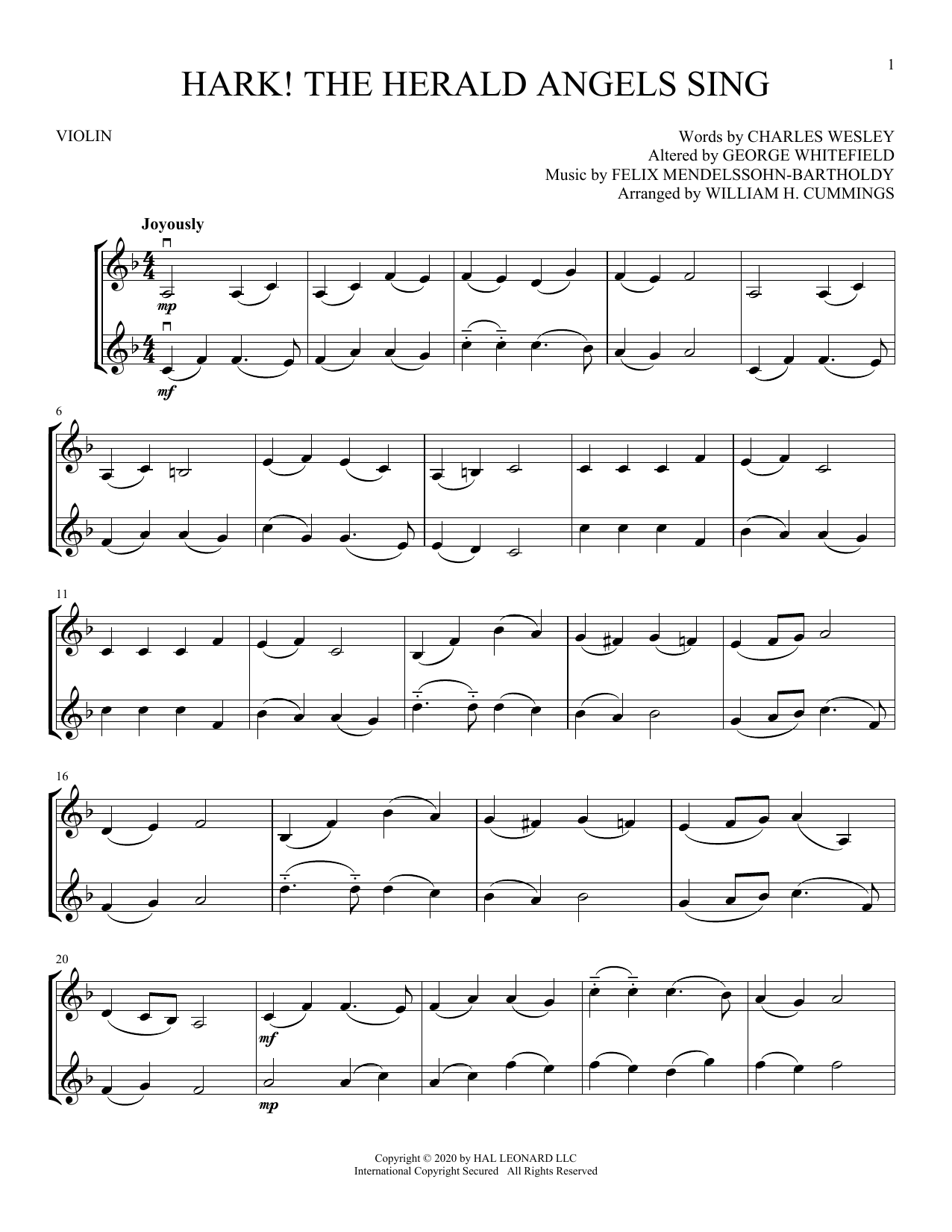 Download Felix Mendelssohn-Bartholdy Hark! The Herald Angels Sing Sheet Music
