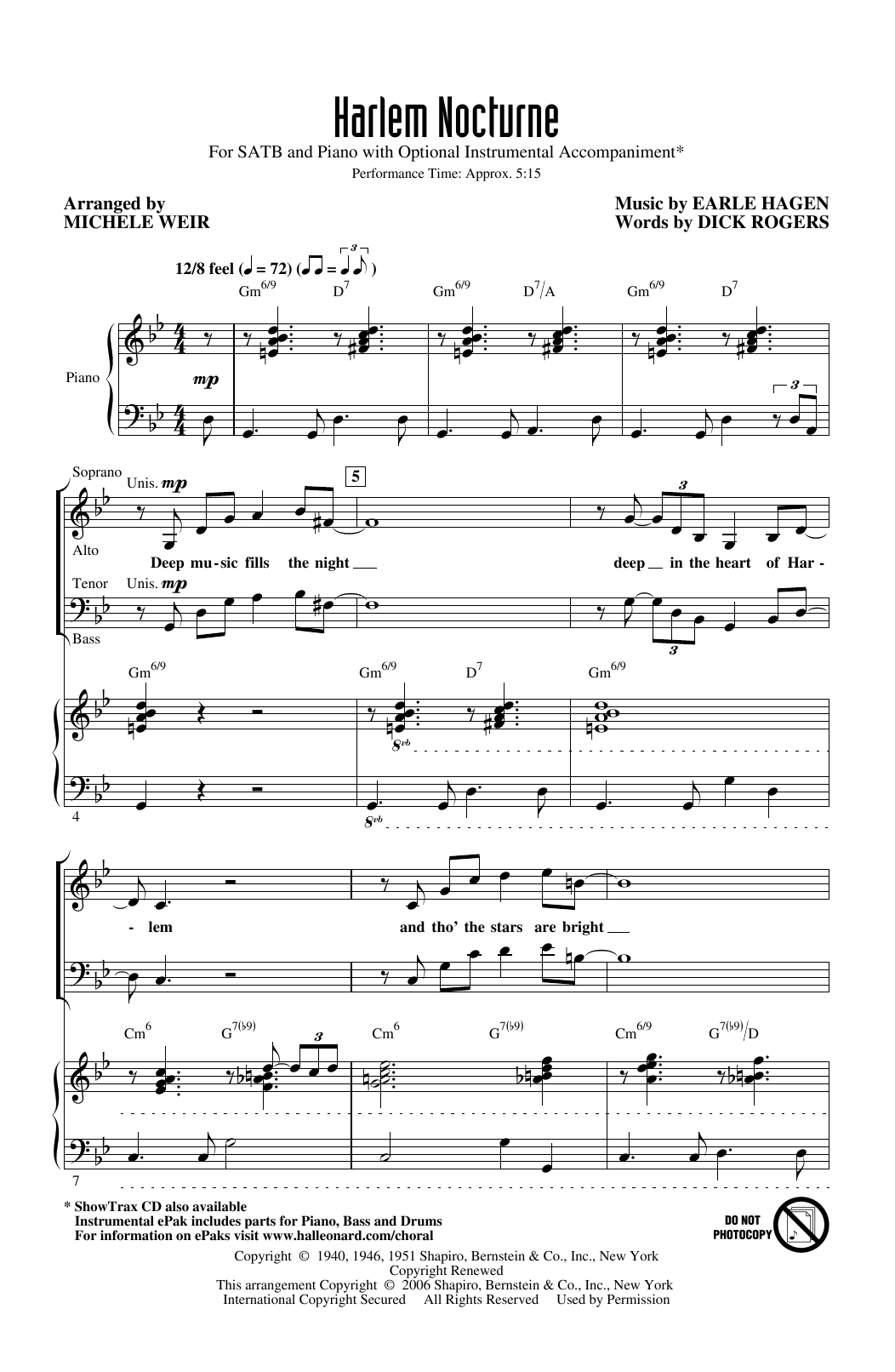 Download Earle Hagen and Dick Rogers Harlem Nocturne (arr. Michele Weir) Sheet Music