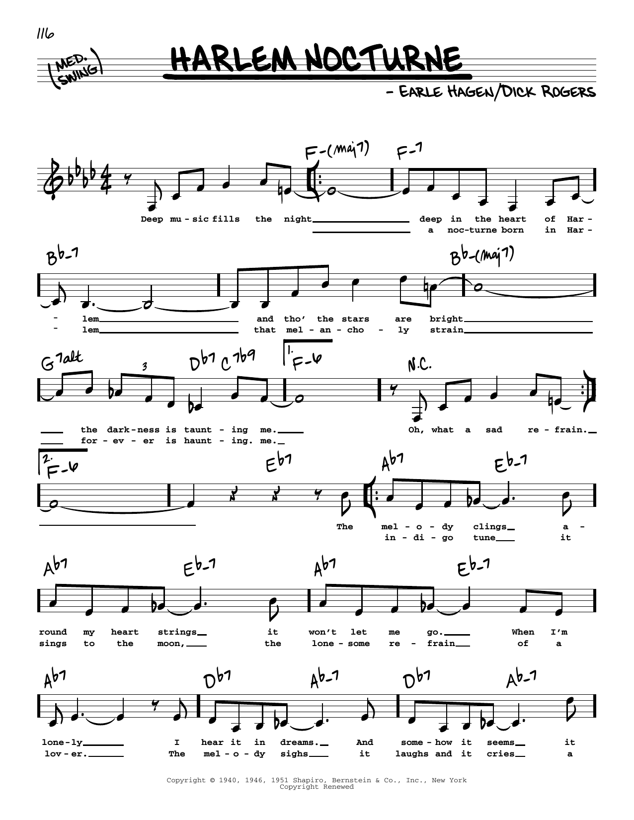 Dick Rogers Harlem Nocturne (Low Voice) sheet music notes printable PDF score
