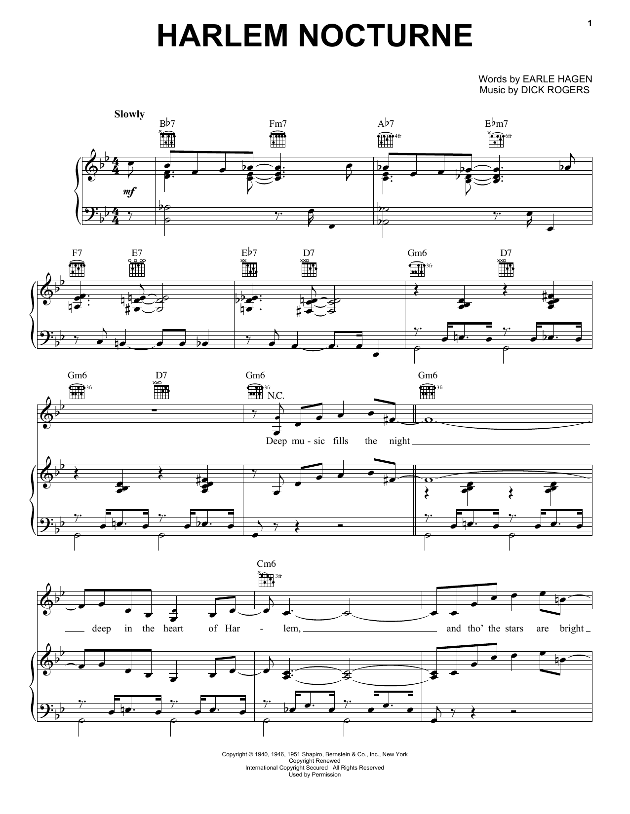 Dick Rogers Harlem Nocturne sheet music notes printable PDF score
