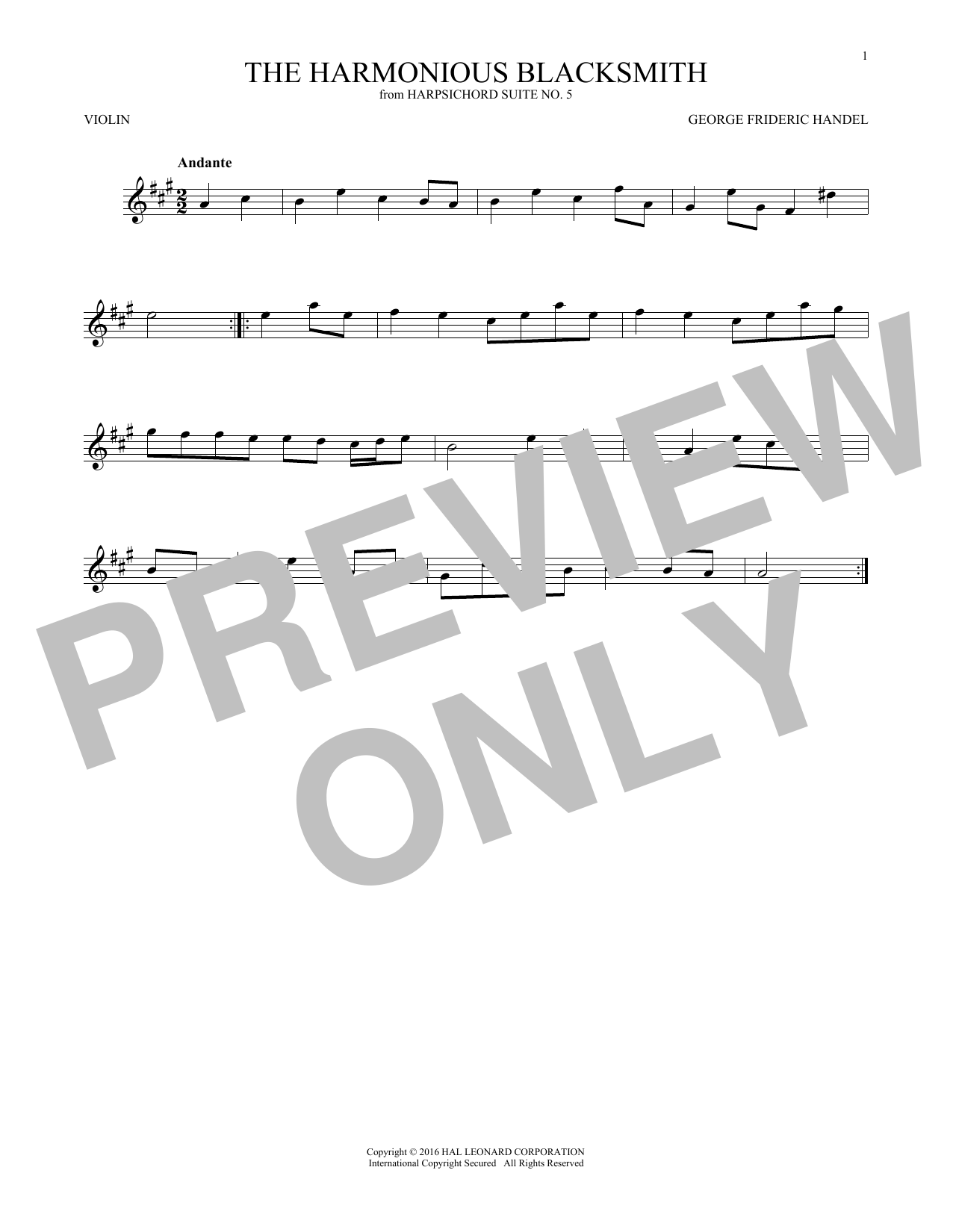 Download George Frideric Handel Harmonious Blacksmith Sheet Music