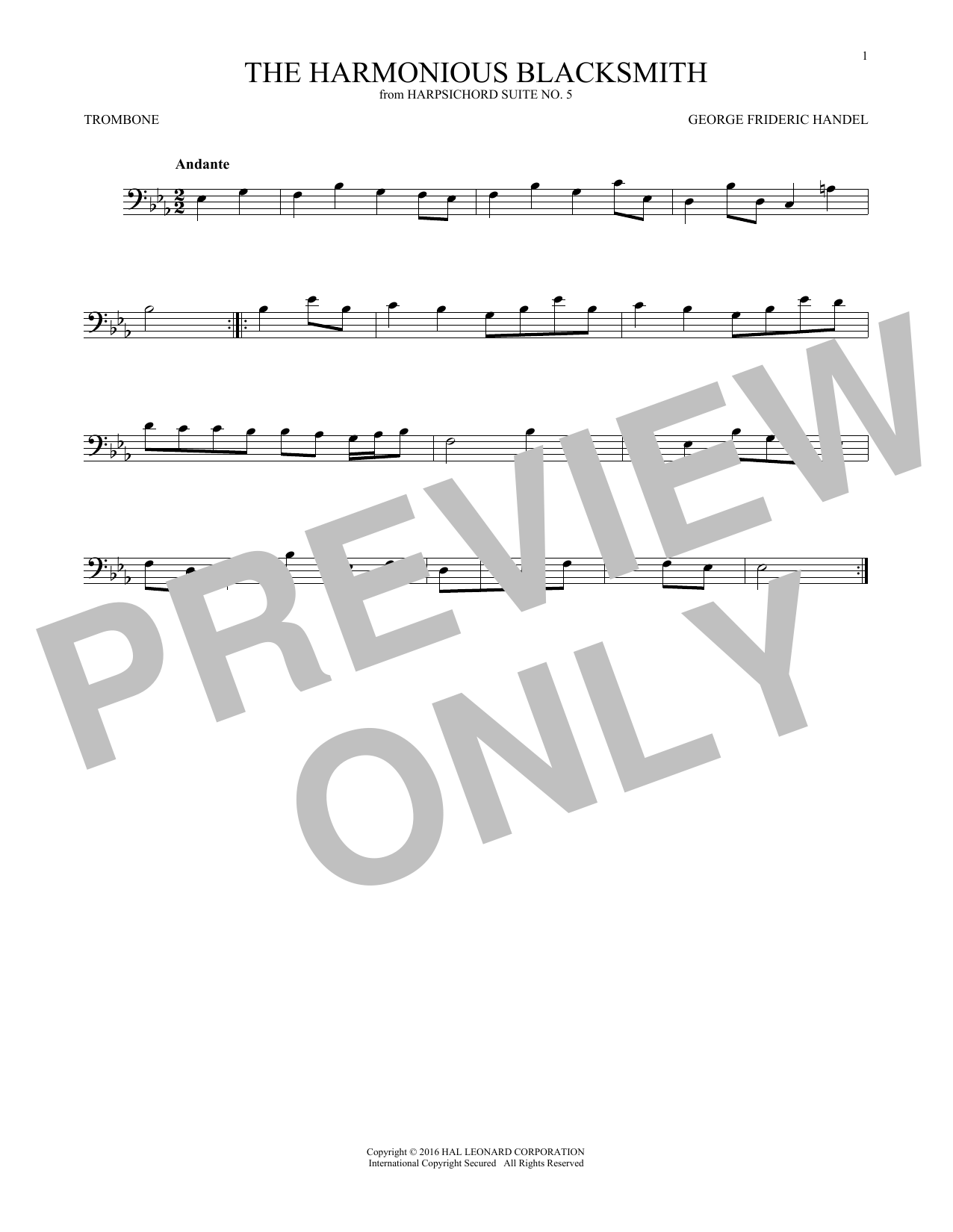Download George Frideric Handel Harmonious Blacksmith Sheet Music