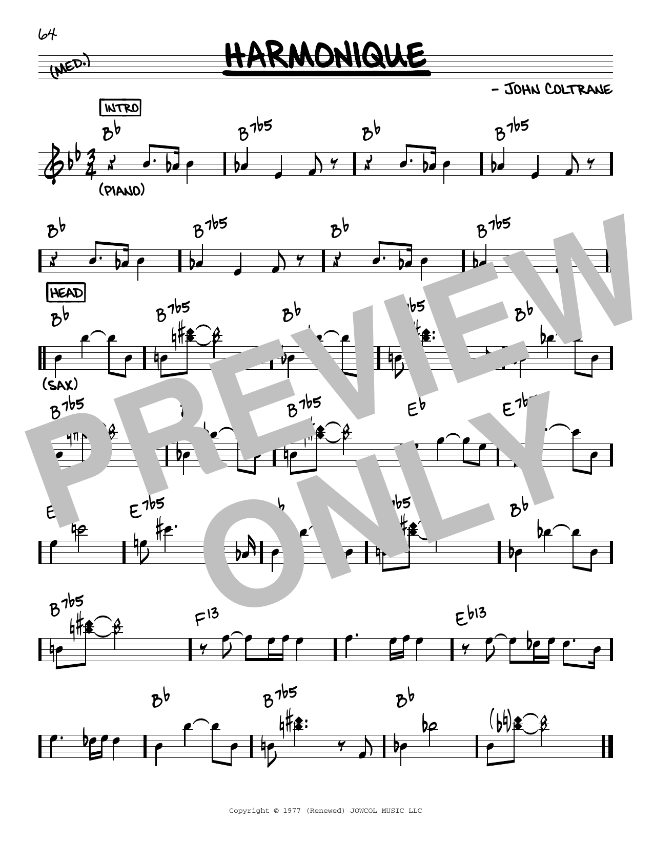 Download John Coltrane Harmonique Sheet Music