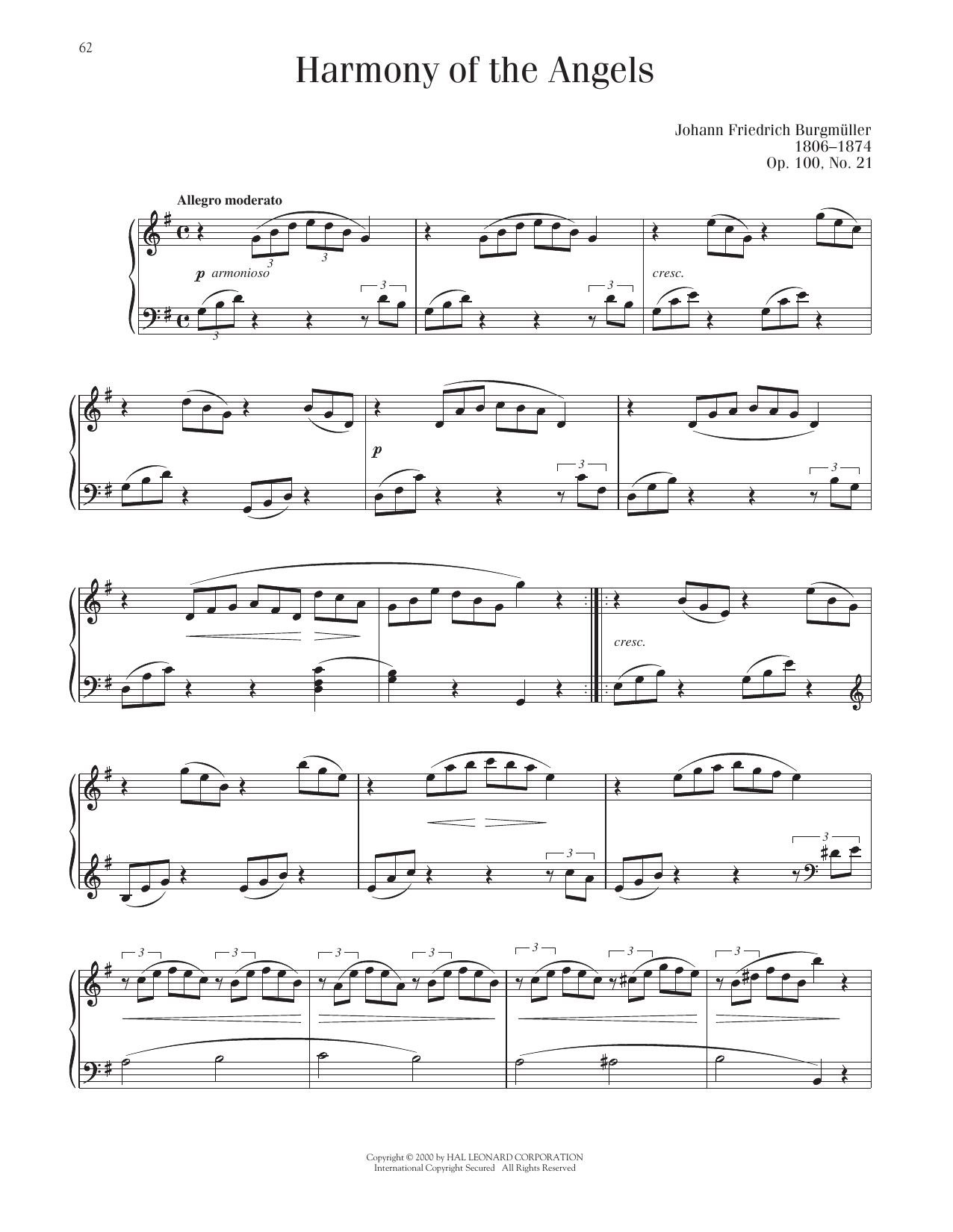 Johann Friedrich Burgmuller Harmony Of The Angels, Op. 100, No. 21 sheet music notes printable PDF score