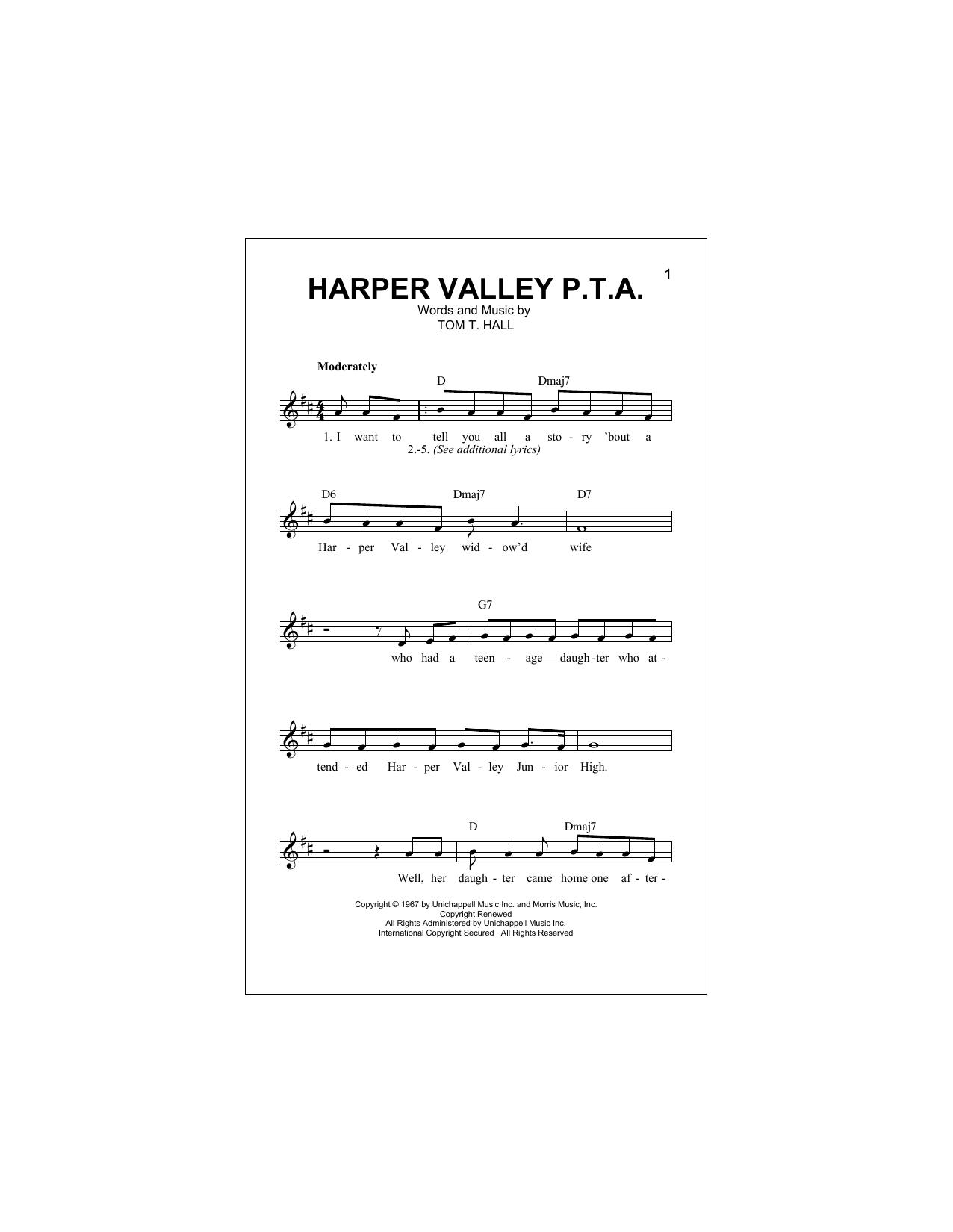 Download Jeannie C. Riley Harper Valley P.T.A. Sheet Music