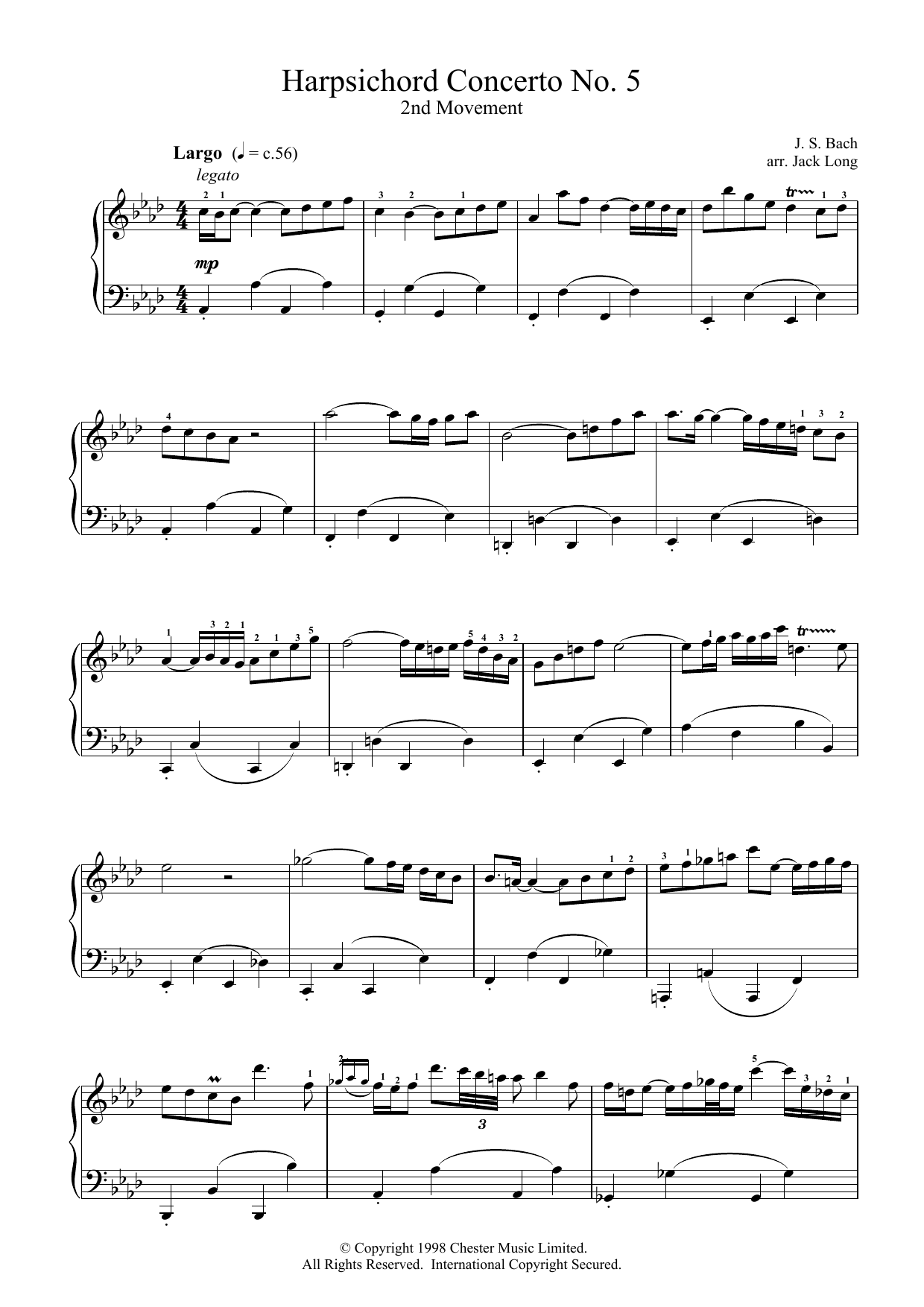 Johann Sebastian Bach Harpsichord Concerto No. 5 sheet music notes printable PDF score