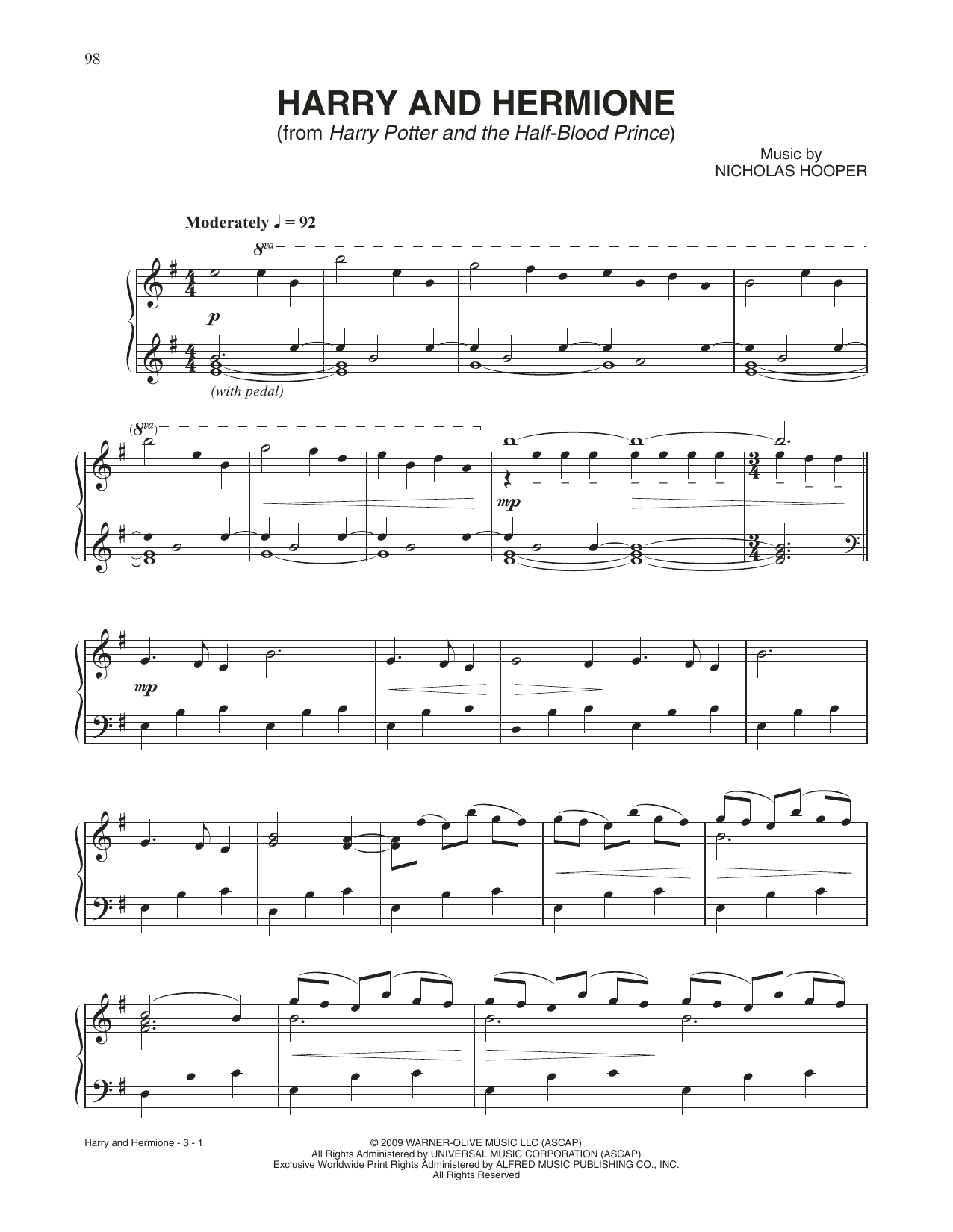 Download Nicholas Hooper Harry & Hermione (from Harry Potter And Sheet Music