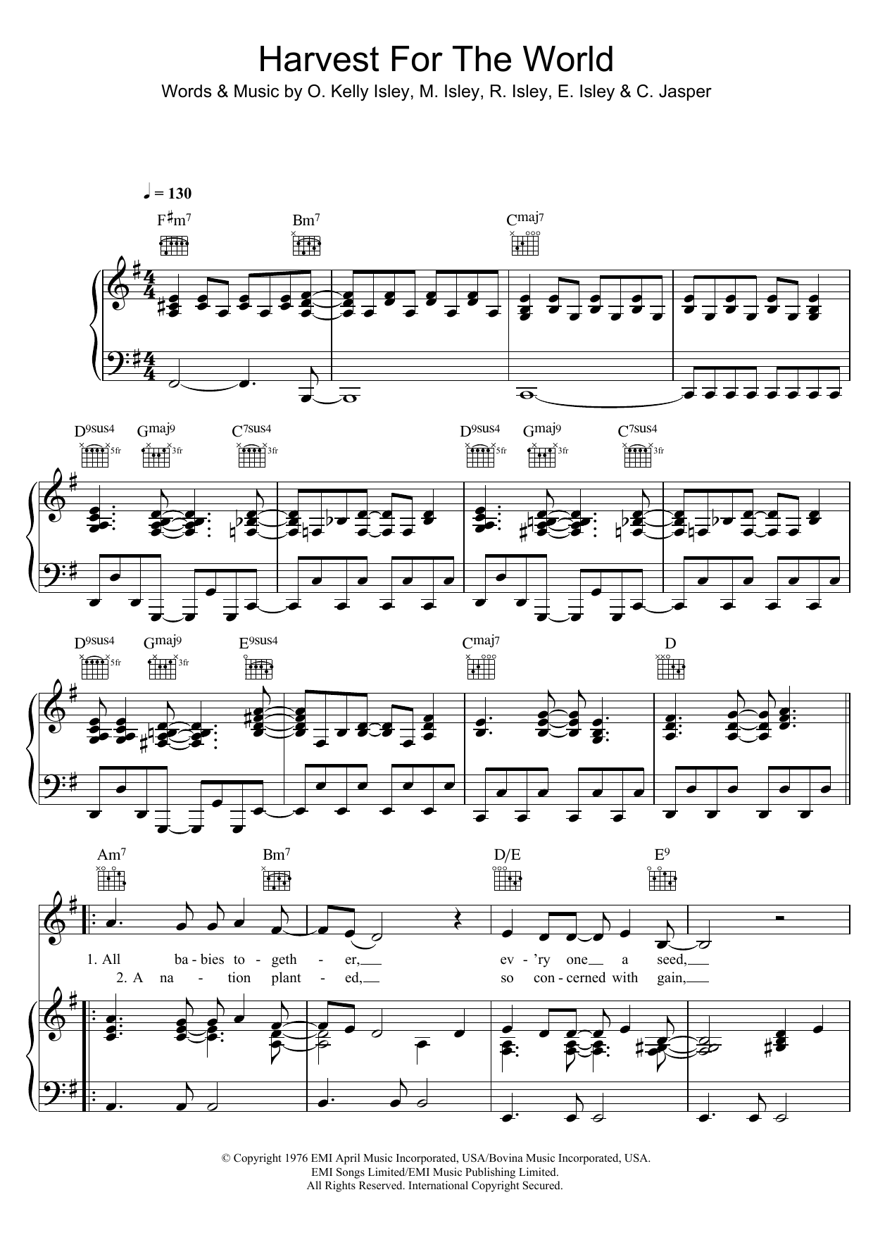 Download The Isley Brothers Harvest For The World Sheet Music