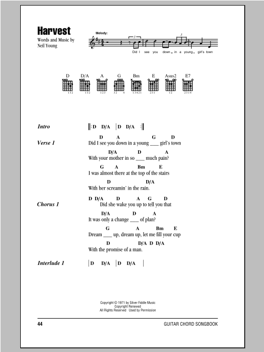 Download Neil Young Harvest Sheet Music