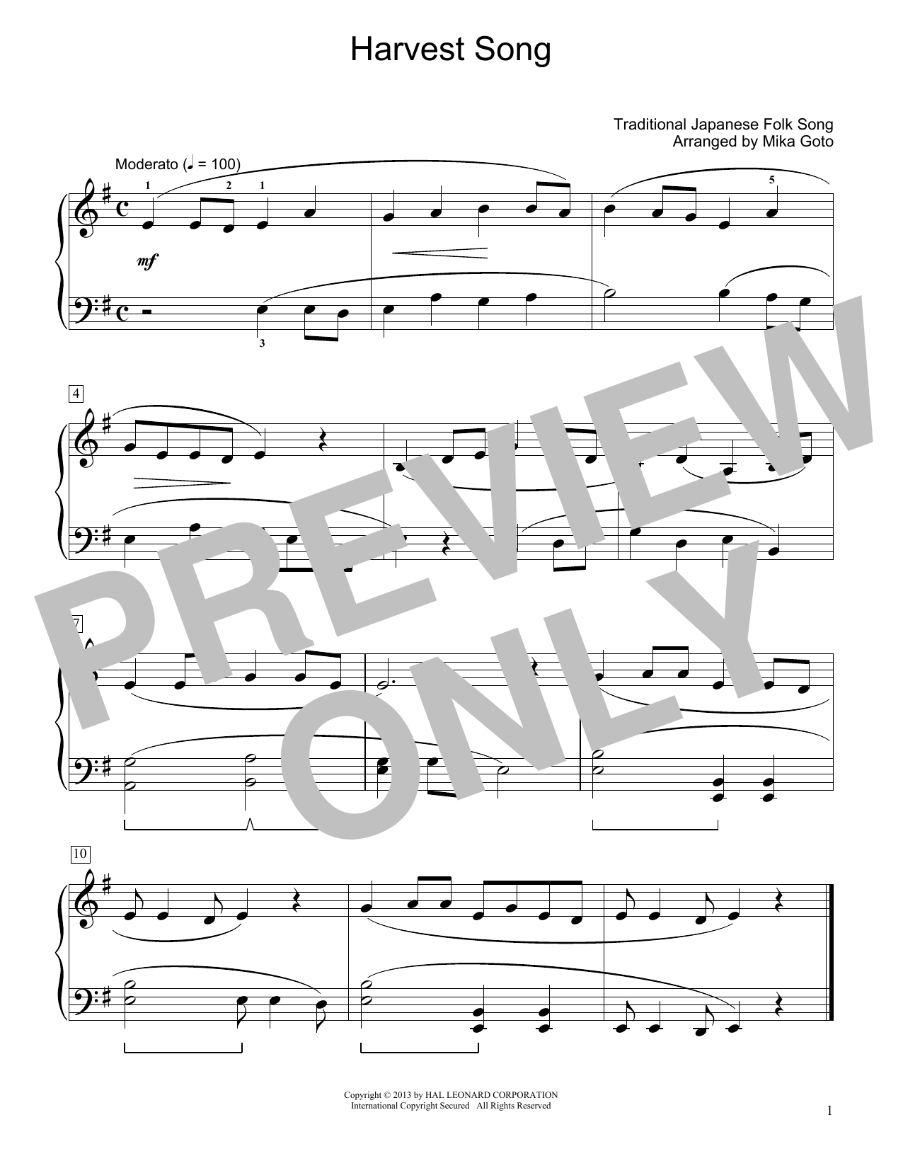 Download Traditional Japanese Folk Song Harvest Song (arr. Mika Goto) Sheet Music
