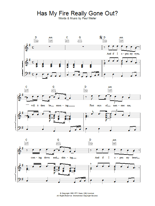 Paul Weller Has My Fire Really Gone Out? sheet music notes printable PDF score