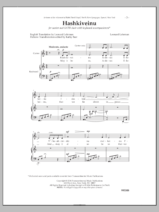 Download Leonard Lehrman Hashkiveinu Sheet Music