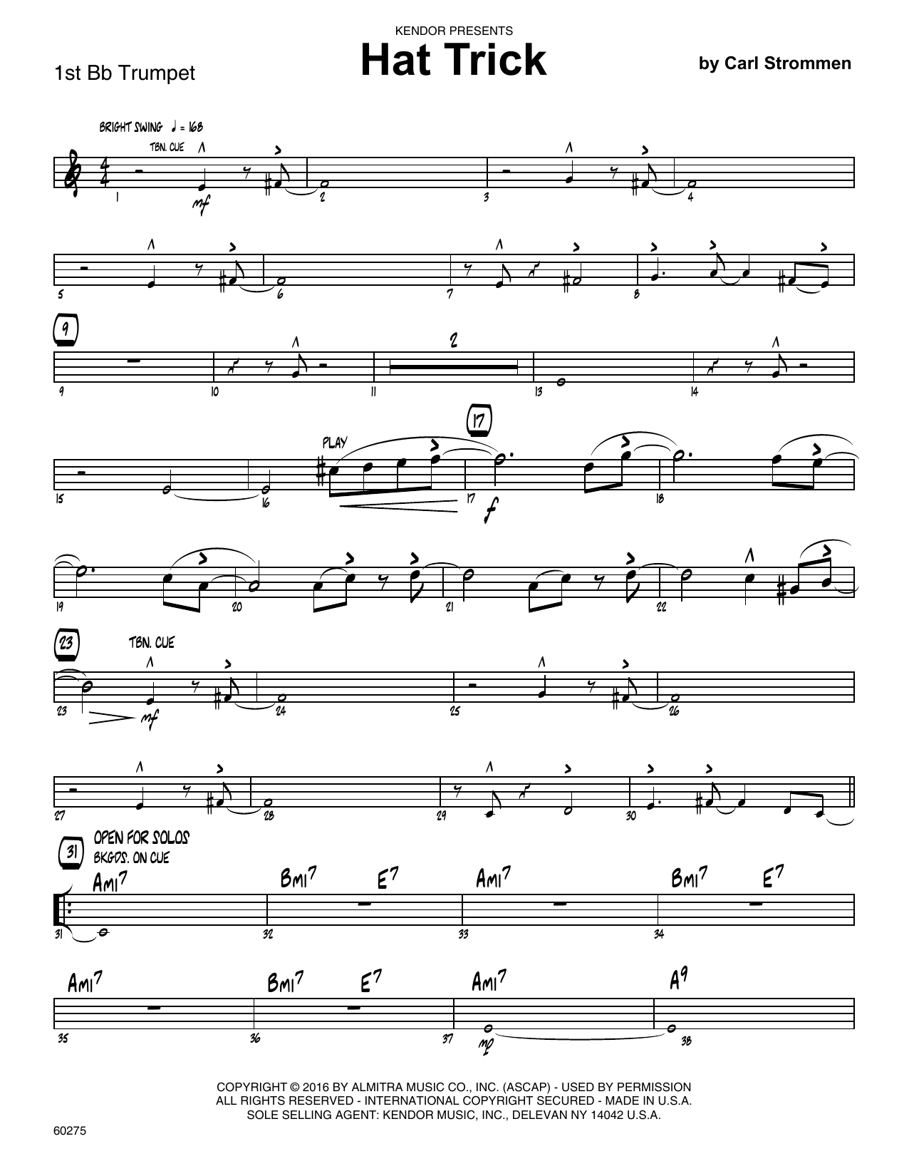 Download Carl Strommen Hat Trick - 1st Bb Trumpet Sheet Music