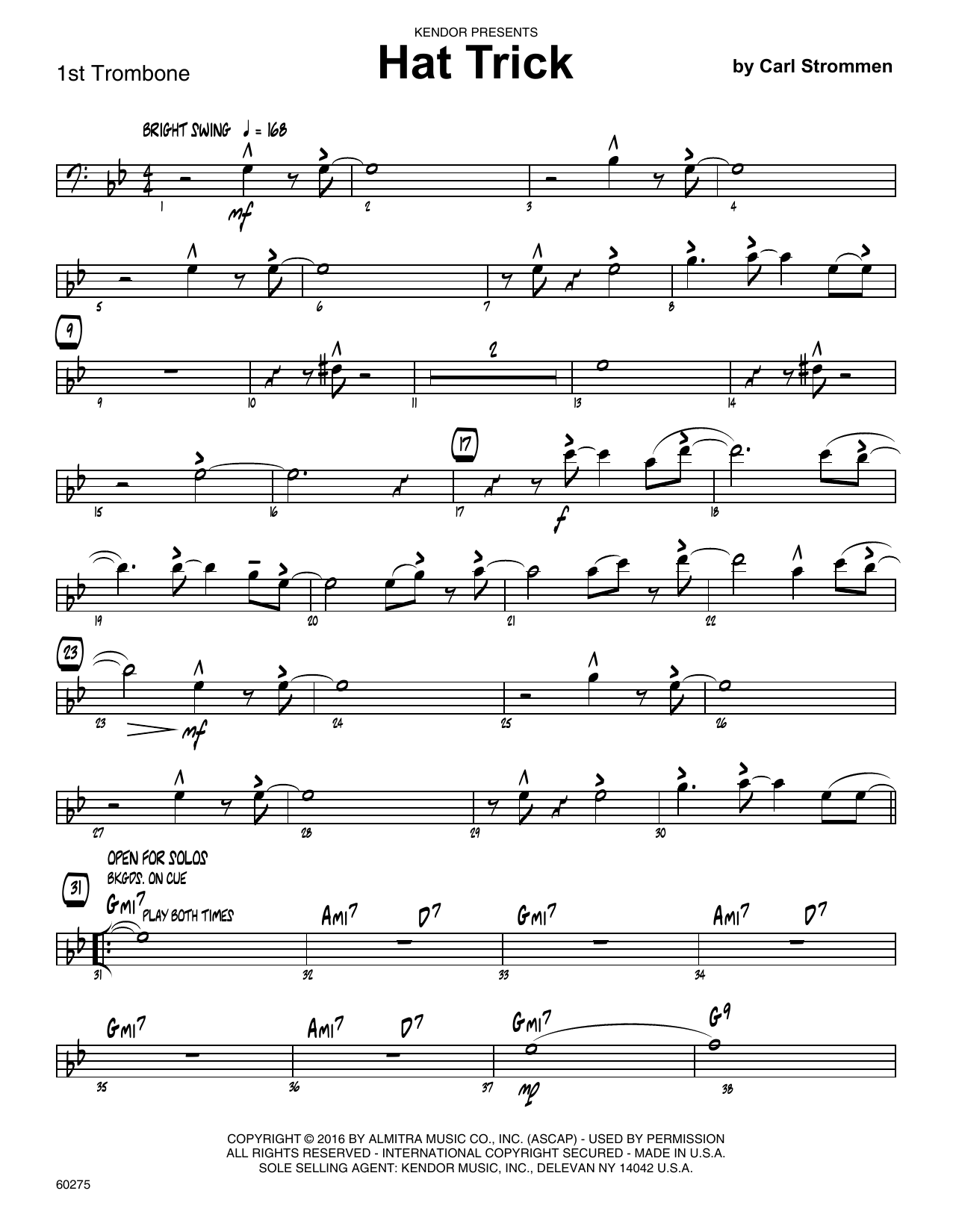 Download Carl Strommen Hat Trick - 1st Trombone Sheet Music