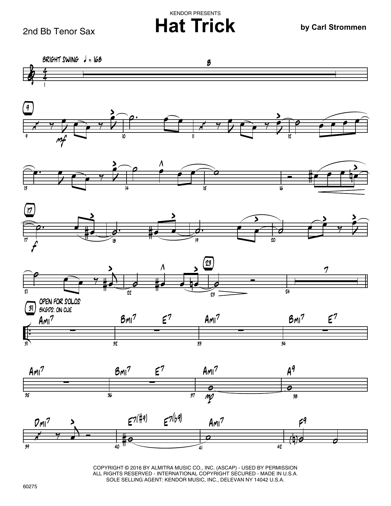 Download Carl Strommen Hat Trick - 2nd Bb Tenor Saxophone Sheet Music