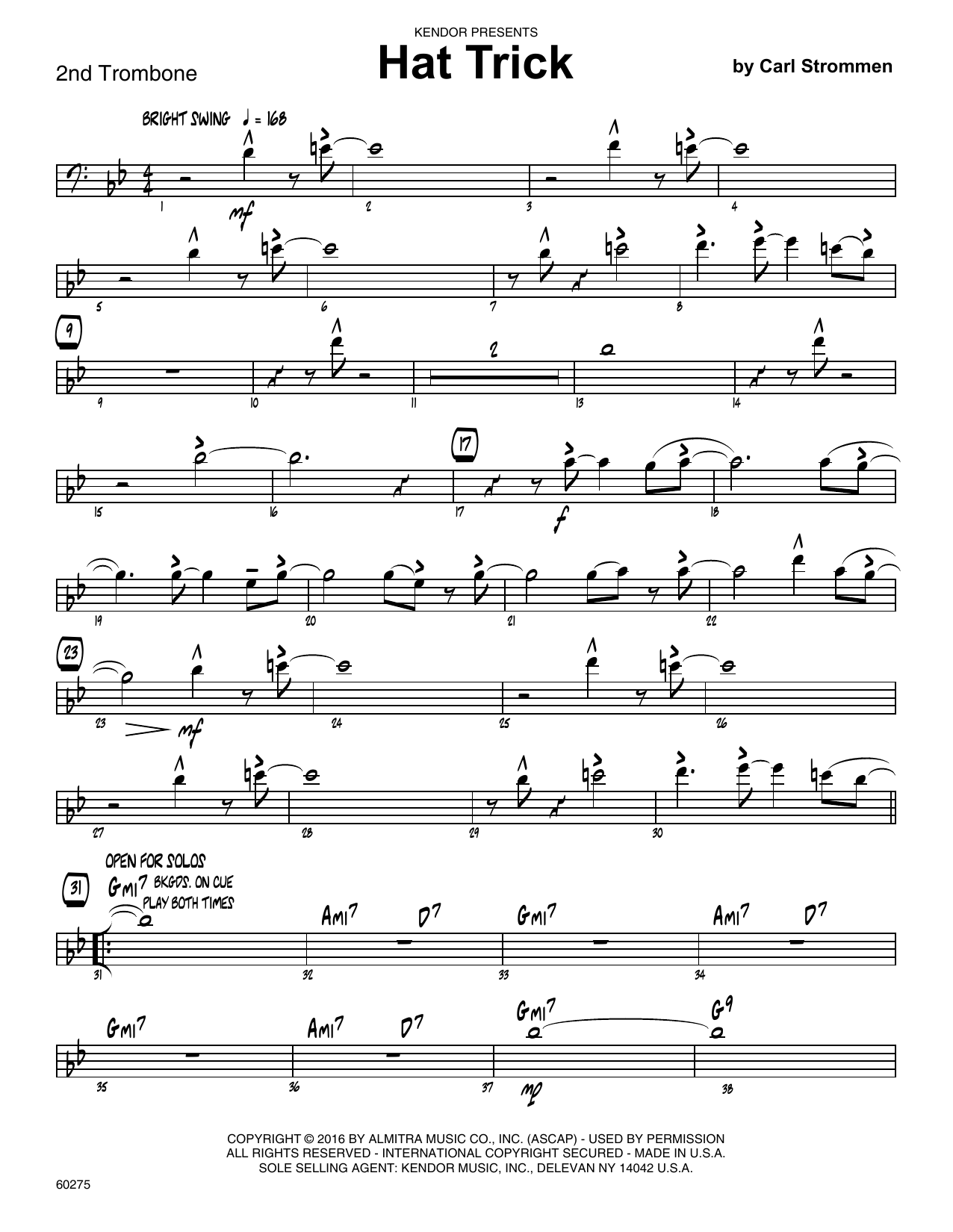 Download Carl Strommen Hat Trick - 2nd Trombone Sheet Music
