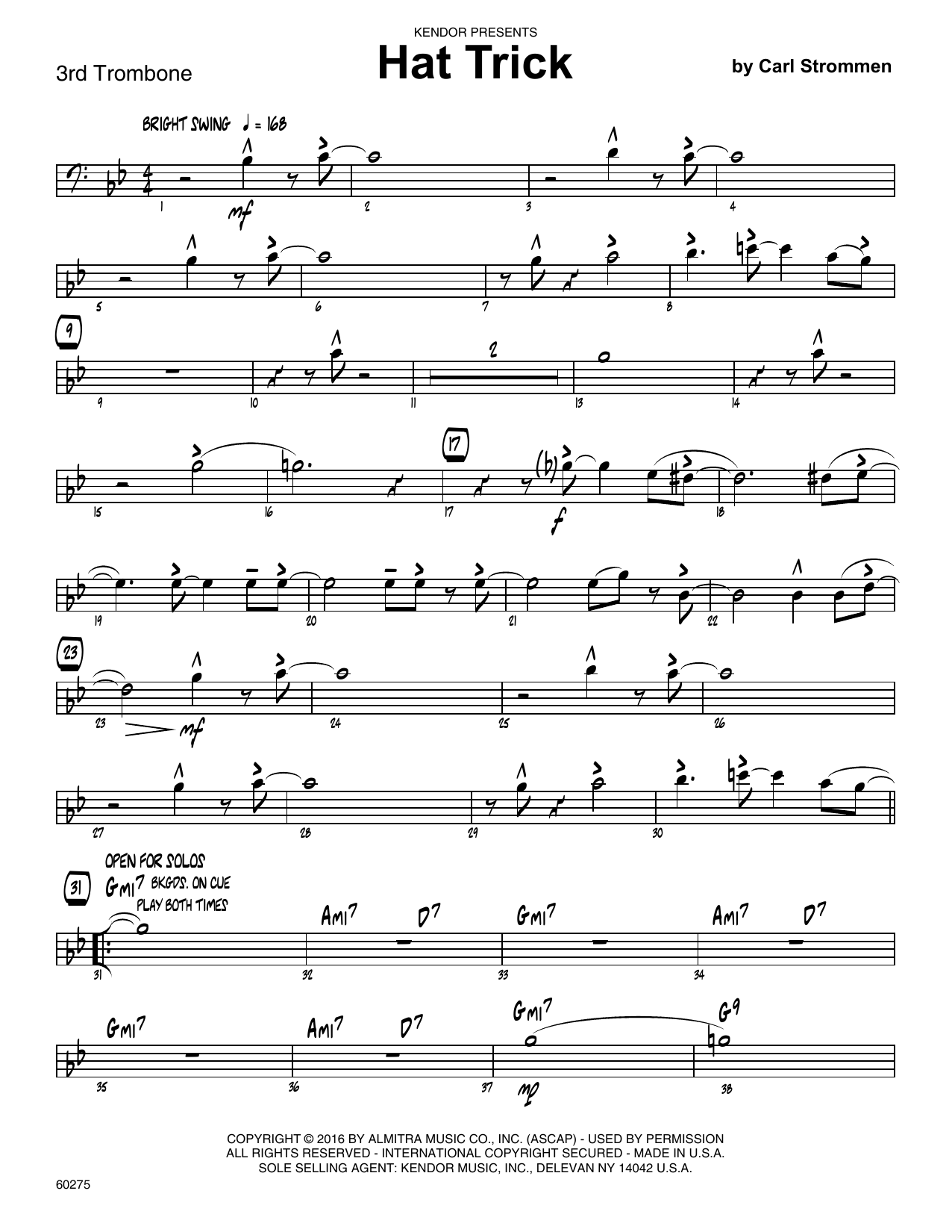 Download Carl Strommen Hat Trick - 3rd Trombone Sheet Music