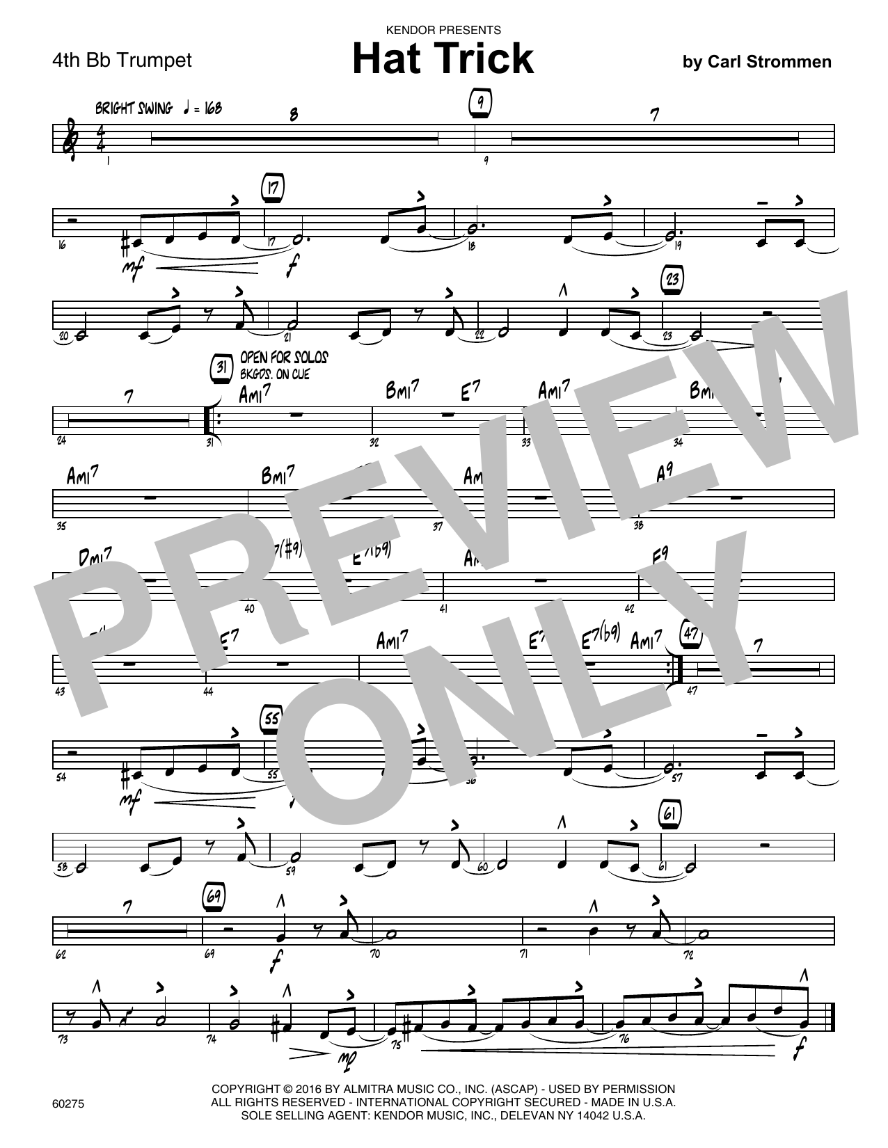 Download Carl Strommen Hat Trick - 4th Bb Trumpet Sheet Music
