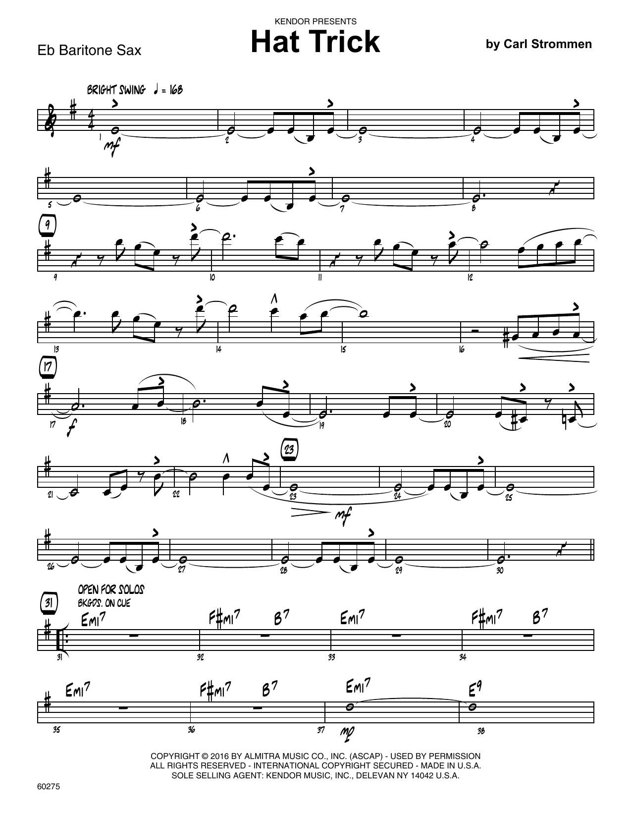 Download Carl Strommen Hat Trick - Eb Baritone Saxophone Sheet Music