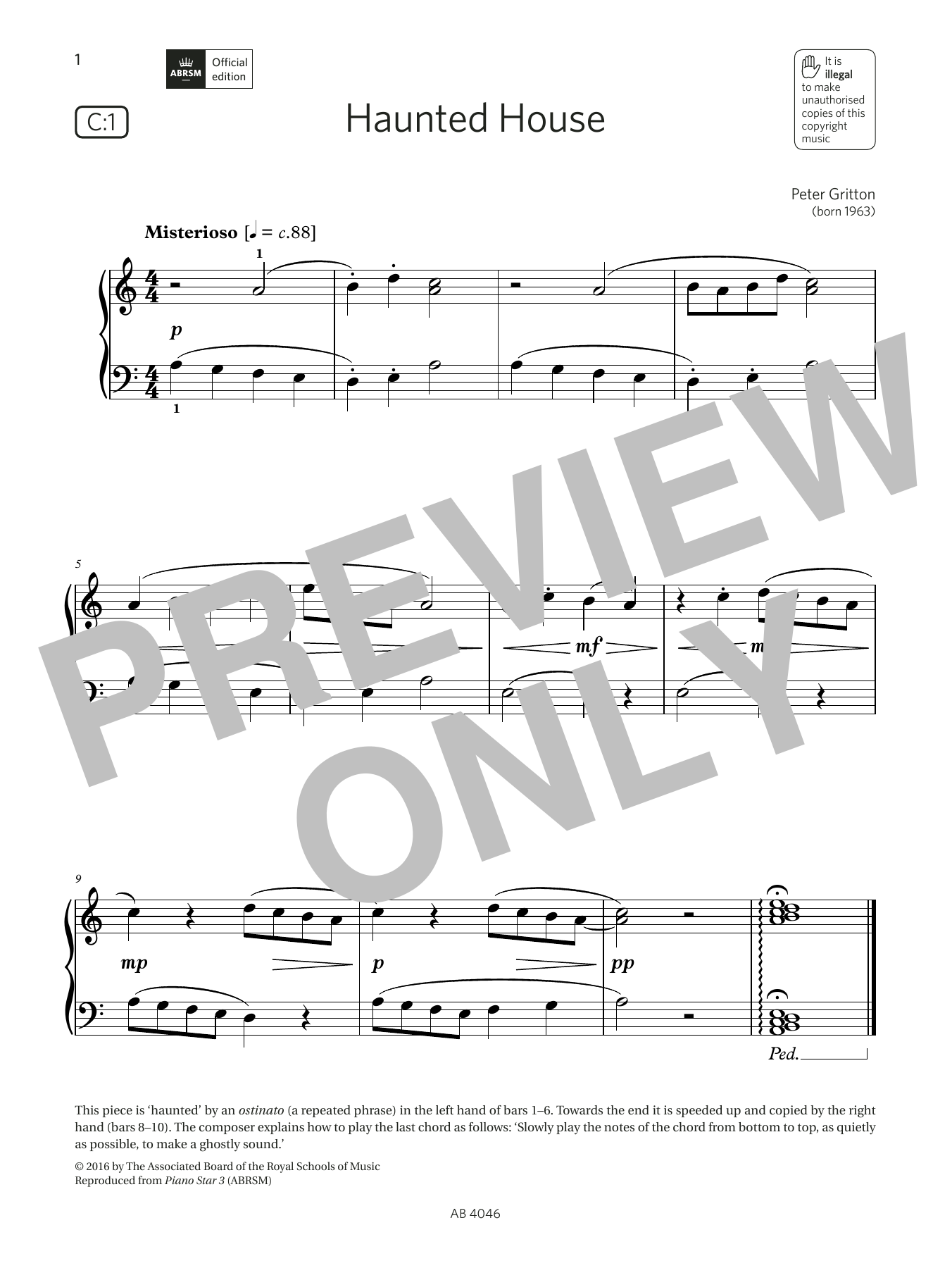 Download Peter Gritton Haunted House (Grade Initial, list C1, Sheet Music
