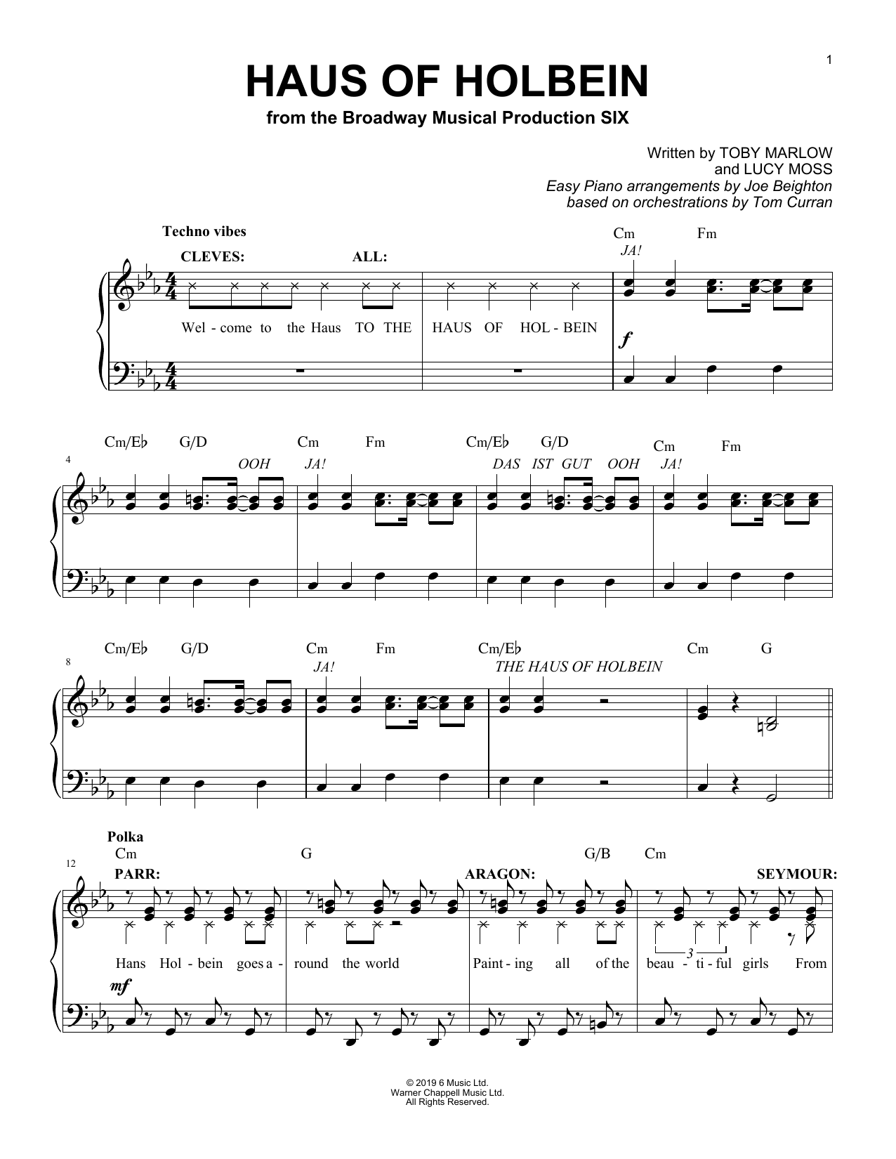 Download Toby Marlow & Lucy Moss Haus Of Holbein (from Six: The Musical) Sheet Music