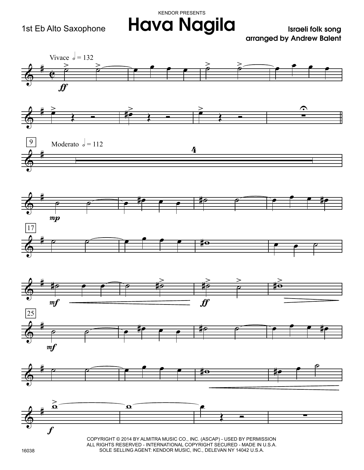 Download Andrew Balent Hava Nagila - 1st Eb Alto Saxophone Sheet Music