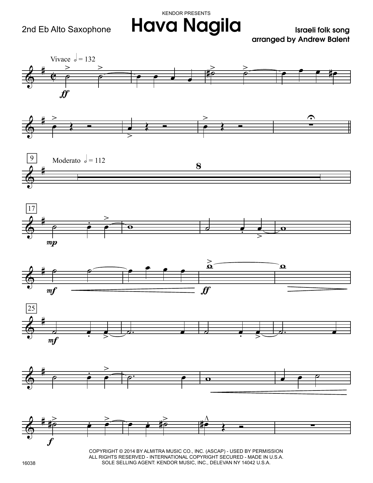 Download Andrew Balent Hava Nagila - 2nd Eb Alto Saxophone Sheet Music