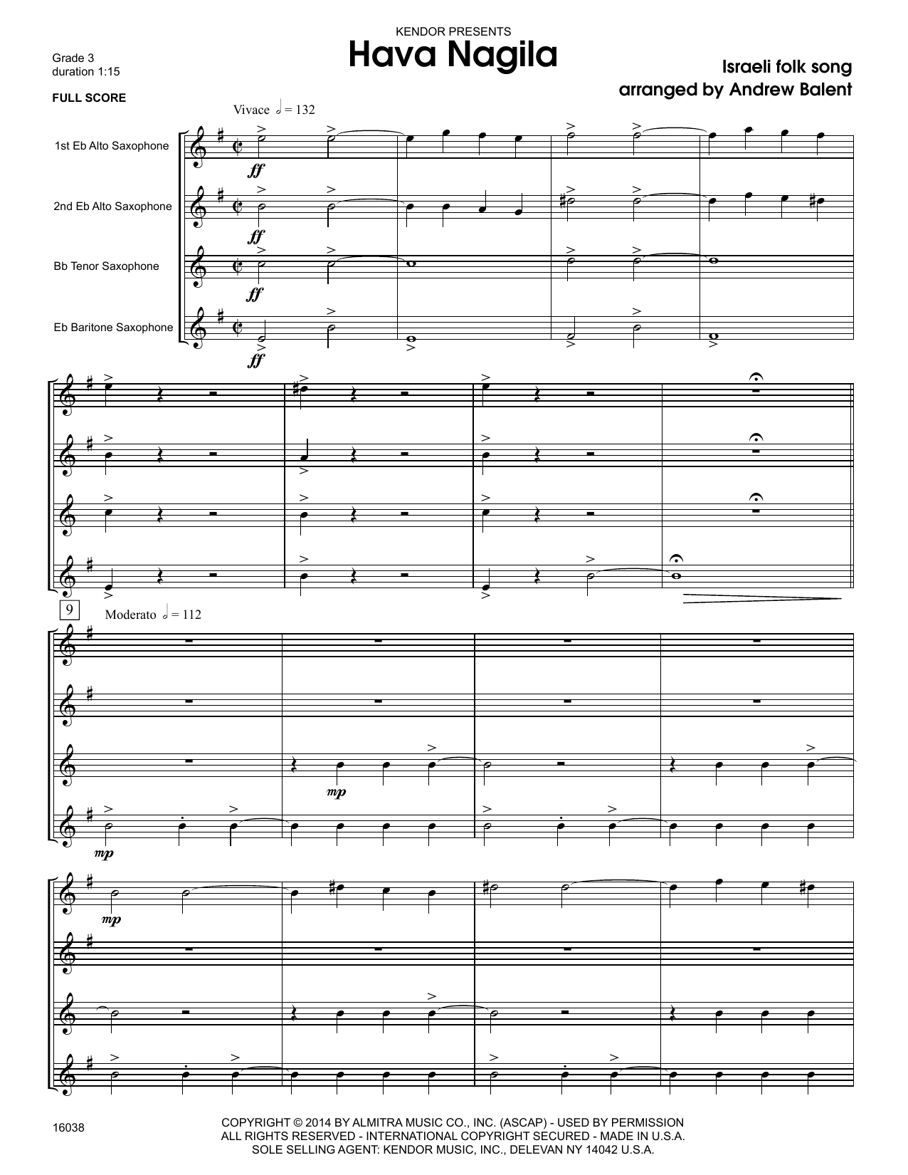 Download Andrew Balent Hava Nagila - Full Score Sheet Music