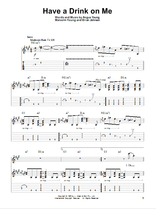 Download AC/DC Have A Drink On Me Sheet Music