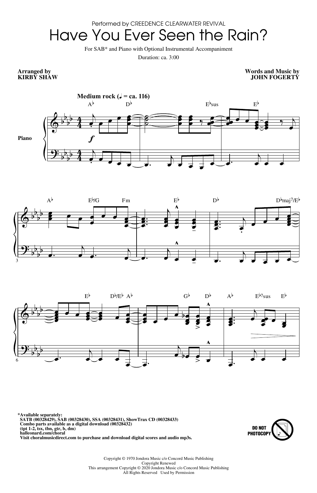 Download Creedence Clearwater Revival Have You Ever Seen The Rain? (arr. Kirb Sheet Music