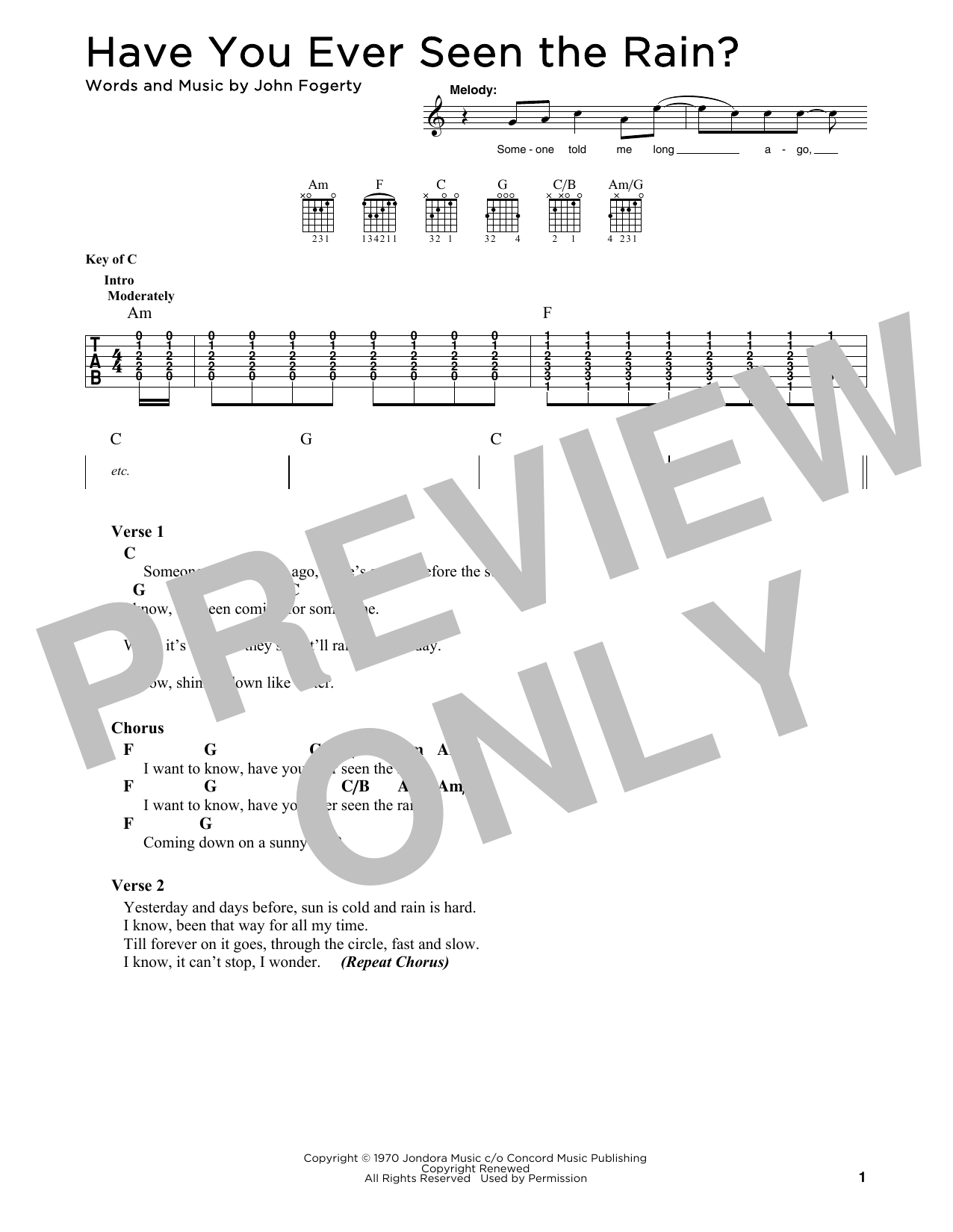 Creedence Clearwater Revival Have You Ever Seen The Rain? sheet music notes printable PDF score