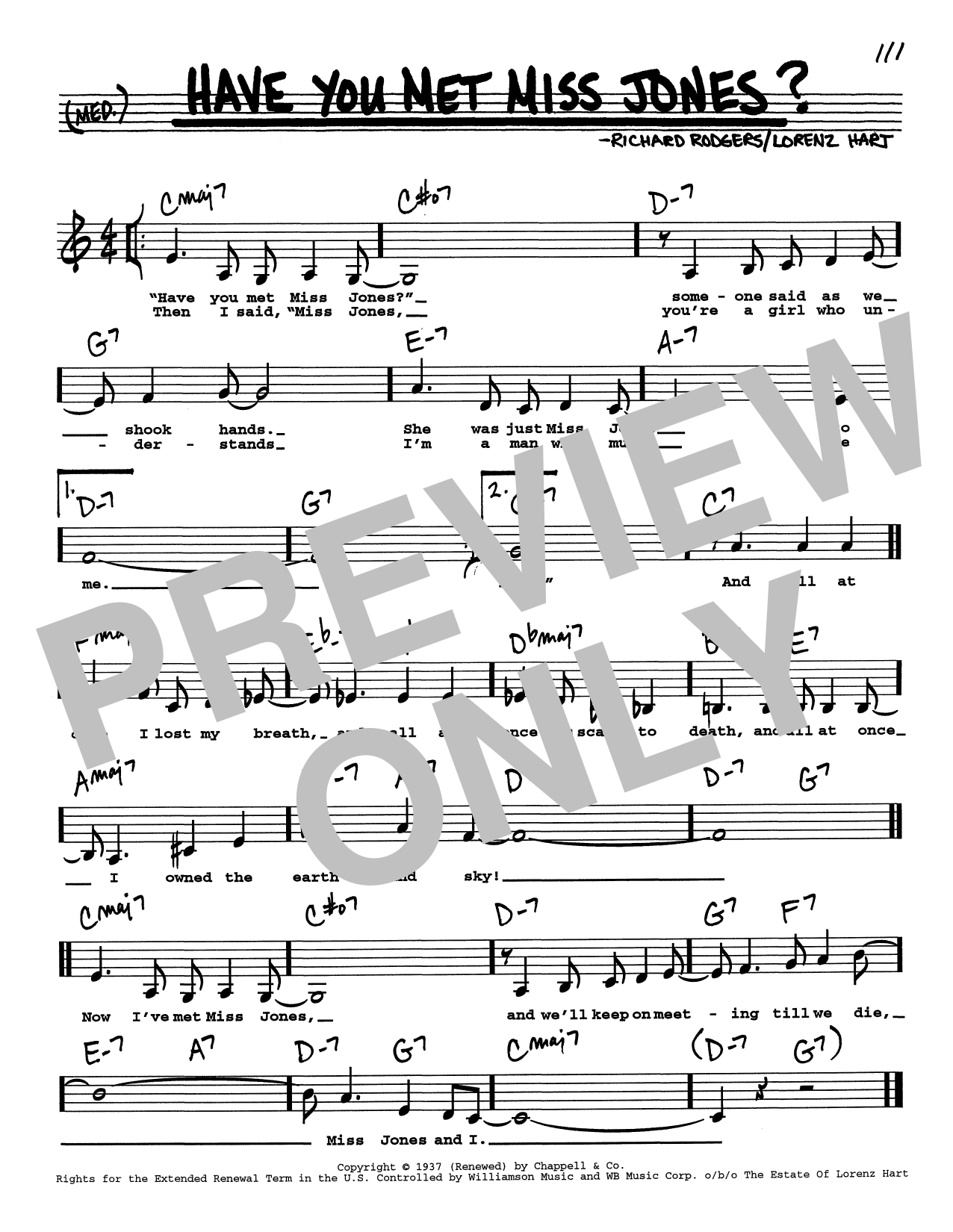 Rodgers & Hart Have You Met Miss Jones? (Low Voice) sheet music notes printable PDF score