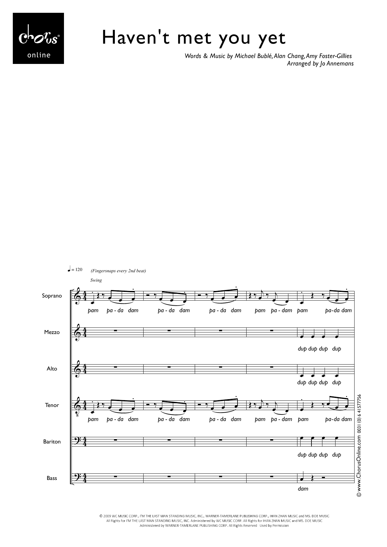 Michael Bublé Haven't Met You Yet (arr. Jo Annemans) sheet music notes printable PDF score