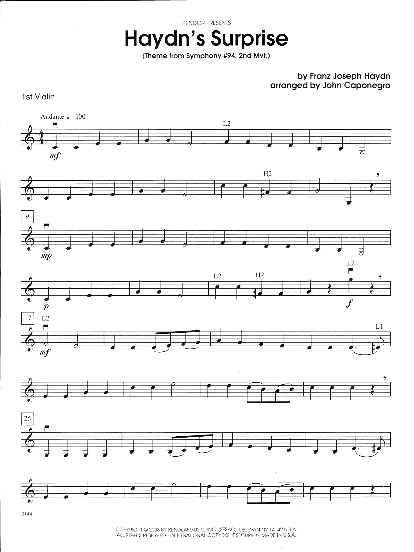 Download John Caponegro Haydn's Surprise (Theme from Symphony # Sheet Music