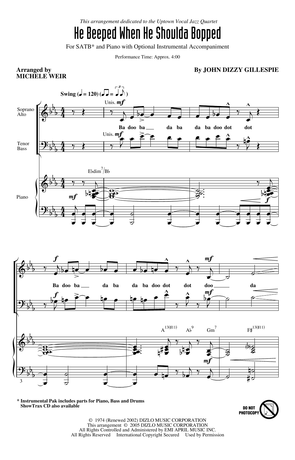 Download Dizzy Gillespie He Beeped When He Shoulda Bopped (arr. Sheet Music