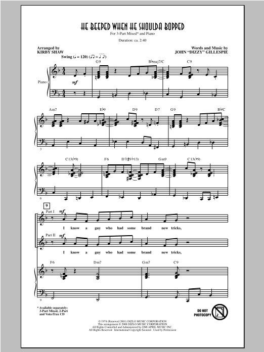Download Dizzy Gillespie He Beeped When He Shoulda Bopped (arr. Sheet Music