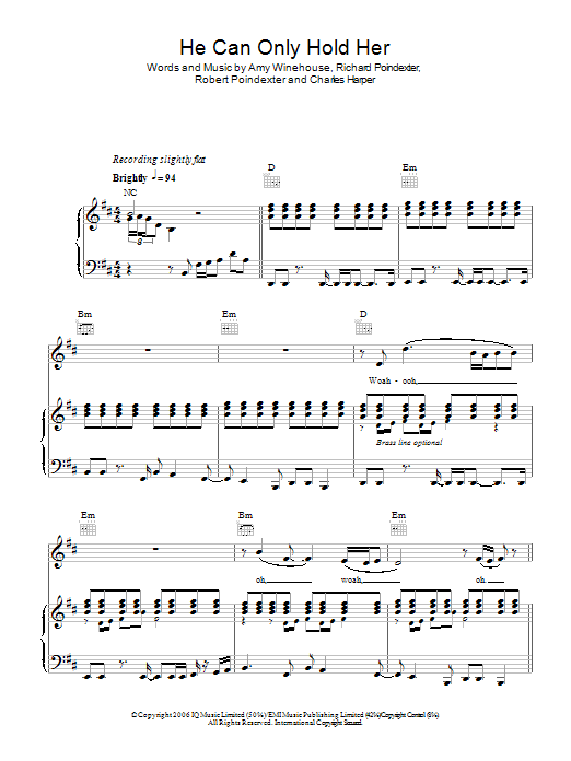 Download Amy Winehouse He Can Only Hold Her Sheet Music
