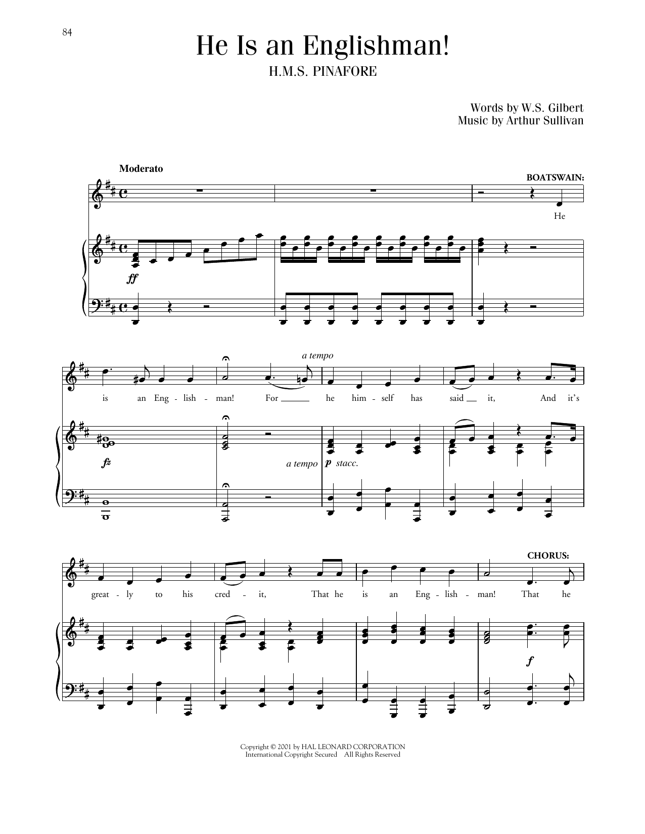 Gilbert & Sullivan He Is An Englishman sheet music notes printable PDF score