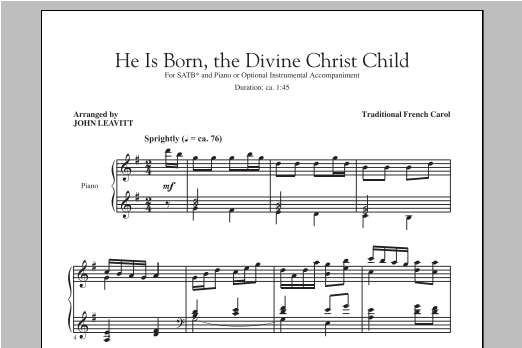 Download Traditional Carol He Is Born (arr. John Leavitt) Sheet Music