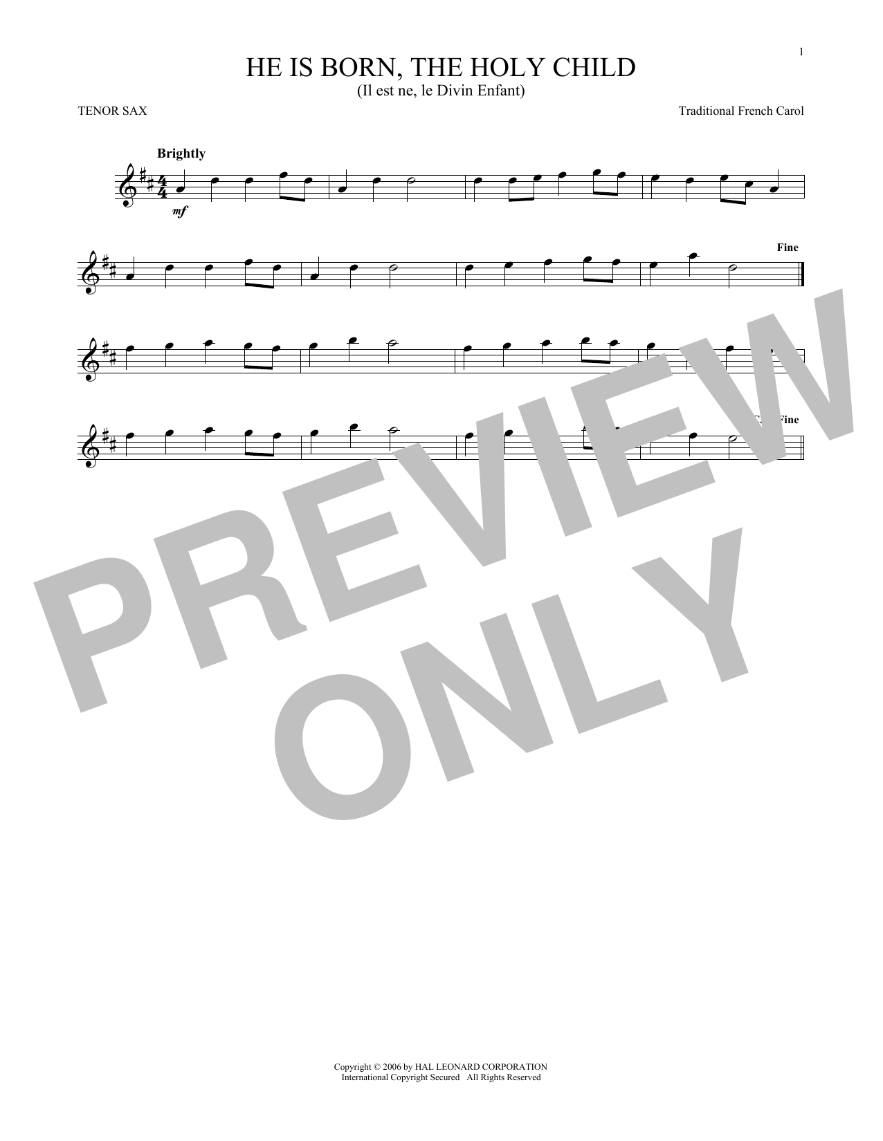 Download Traditional French Carol He Is Born, The Holy Child (Il Est Ne, Sheet Music