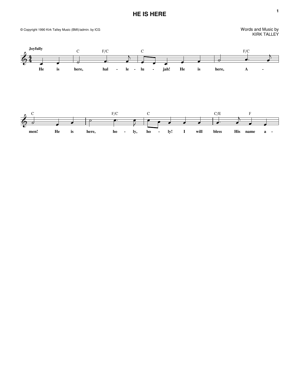Download Kirk Talley He Is Here Sheet Music