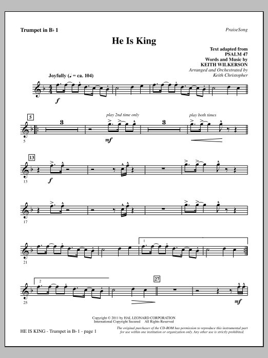 Download Keith Wilkerson He Is King - Bb Trumpet 1 Sheet Music