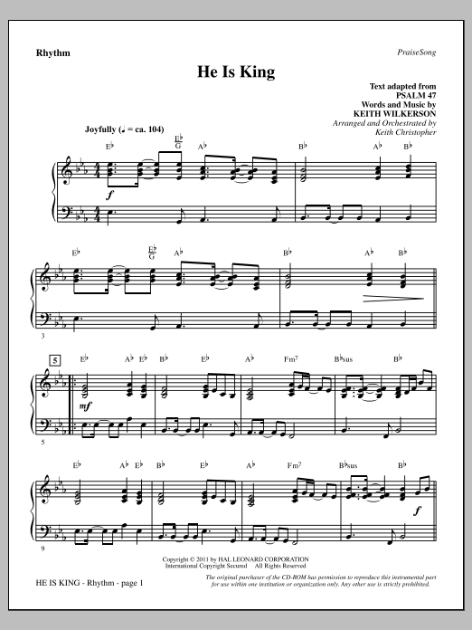 Download Keith Wilkerson He Is King - Rhythm Sheet Music