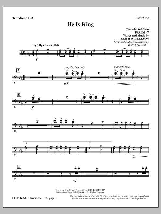 Download Keith Wilkerson He Is King - Trombone 1 & 2 Sheet Music